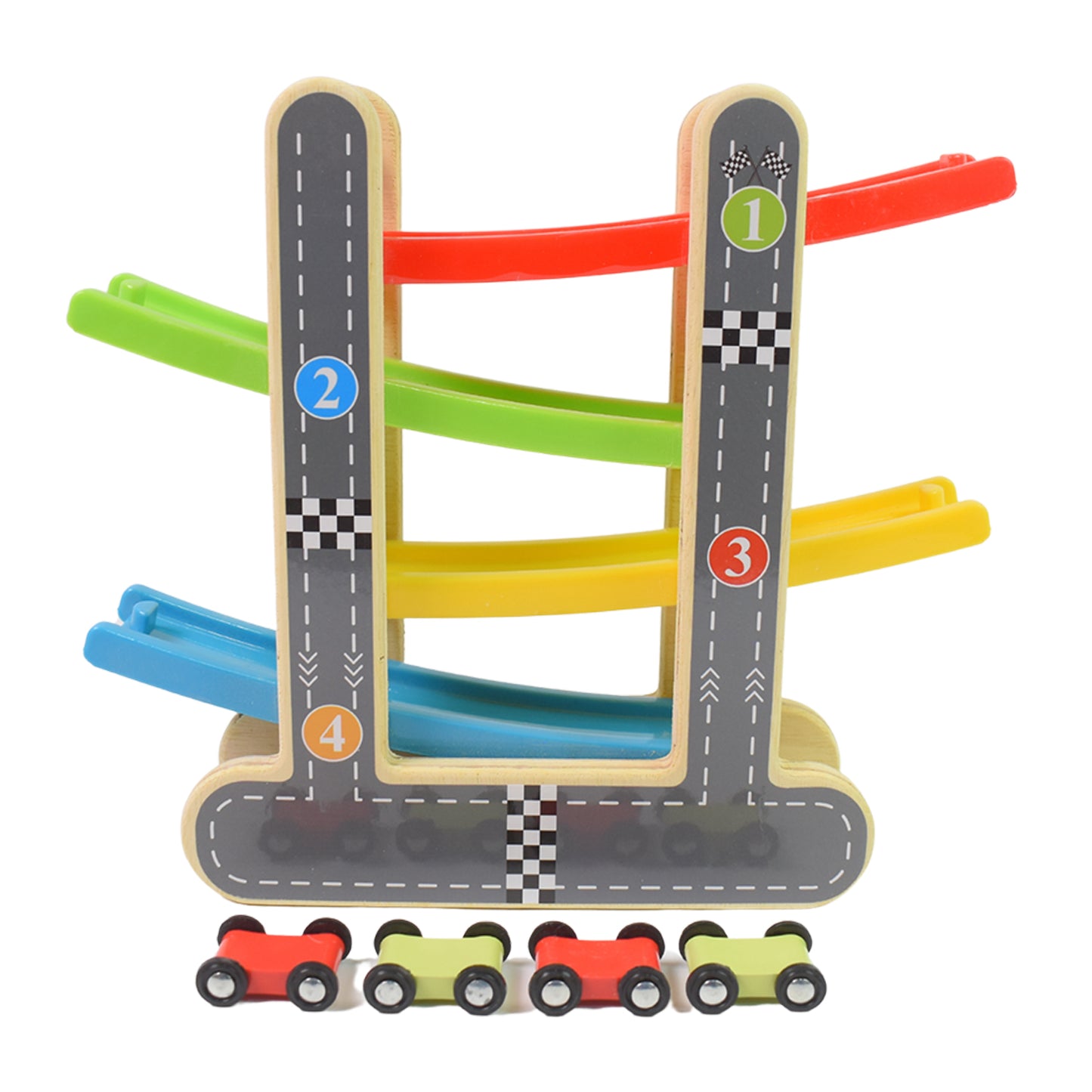 Car Racer Track Play Set Wooden Click Clack Toys With 4 Mini Racers (1 Set) - Springkart 