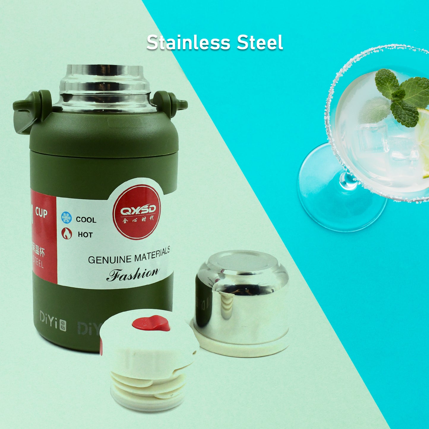 13041 Stainless Steel Vacuum Insulated Water Bottle Cup Leak Proof Flask For Tea Coffee Reusable Water Bottle With Hanging Strap Bottle For Hot Cold Drinks Wide Mouth Water Flask (900 Ml Mix Color) - Springkart 