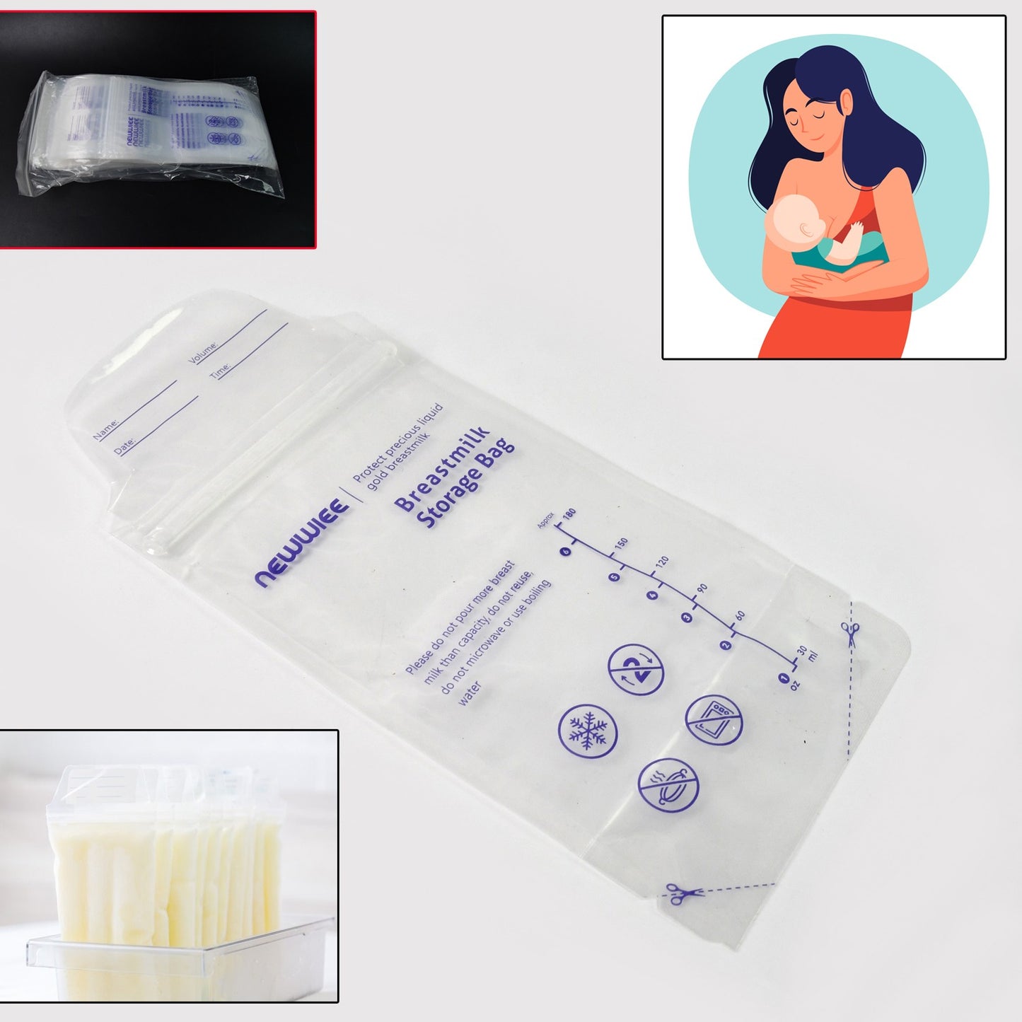 Breastmilk Storage Bags Double Zipper Seal (60 Pcs Set) - Springkart 