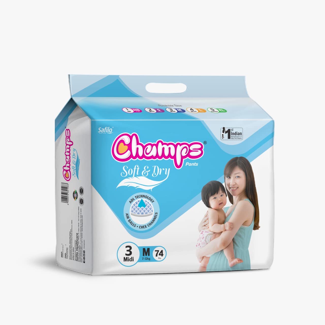 Champs Soft and Dry Baby Diaper Pants 74 Pcs (Medium Size M74) - Springkart 