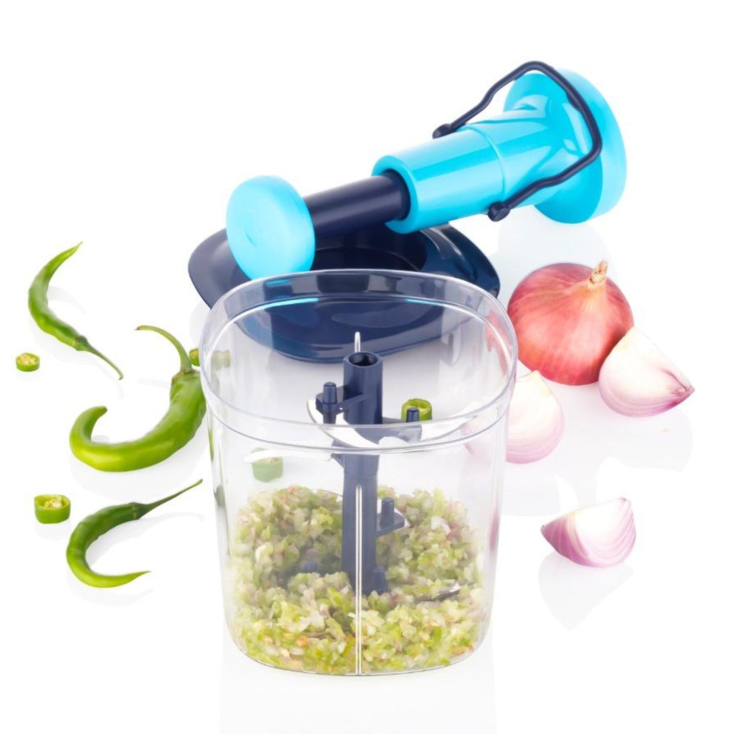 6 Blades Manual Hand-press Vegetable Chopper (1100 Ml) - Springkart 