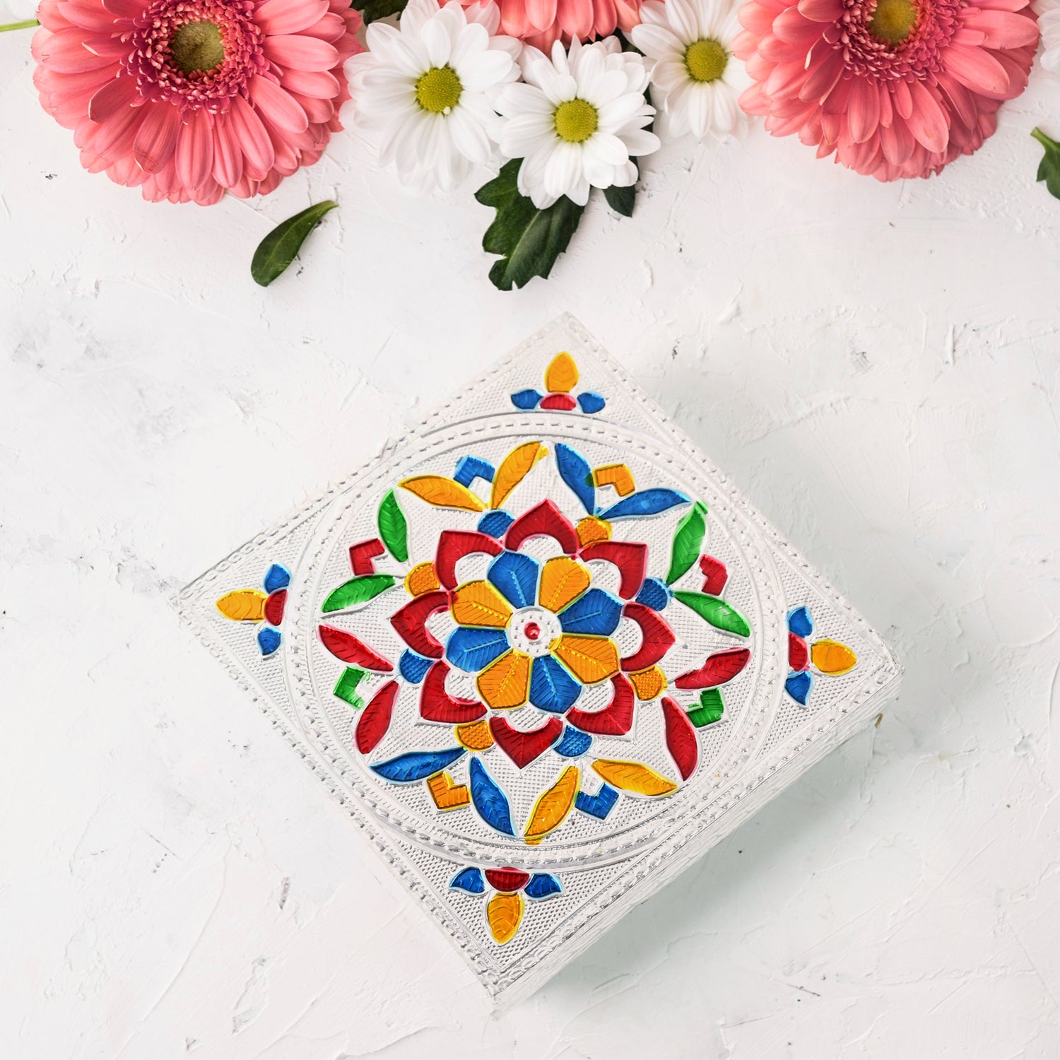 Handicraft Meenakari Wooden Chowki Puja Bajot For Home Office Decor For Puja Multicolour (1 Pc Set) - Springkart 