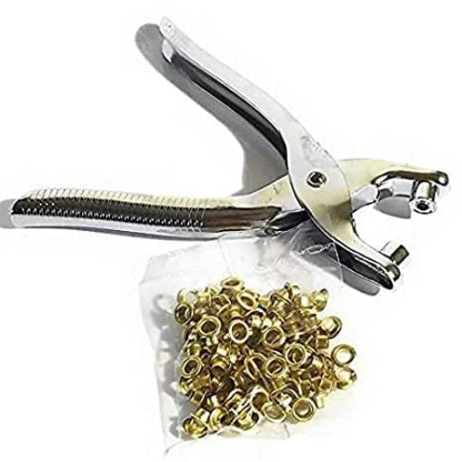 100 Pcs Gold Eyelets Belt Setting Plier – Leather Hole Punch Pliers, Grommets Kit with 100 Metal Eyelets