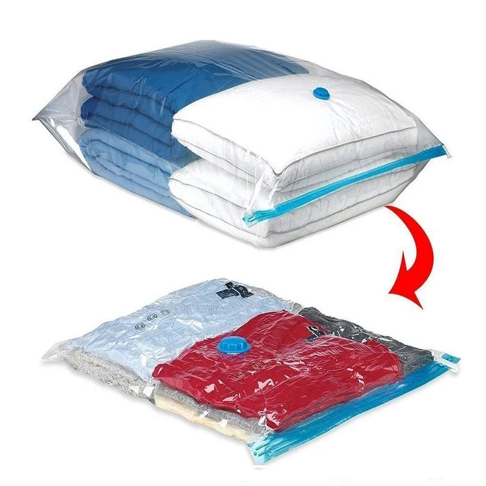 Vacuum Bags Set Of 5 Bags (2 Small, 2 Medium, 1 Large) + 1 Pump, Compression Sealed Bags for Travel, Air Tight Bags for Clothes