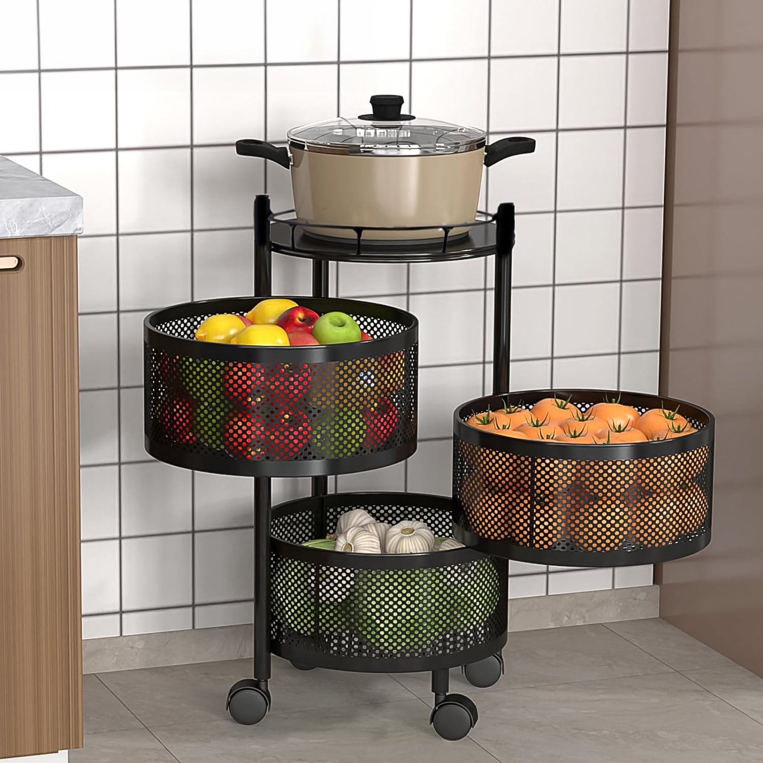 Metal Round High Quality Kitchen Trolley With Wheels (3 Layer 1 Pc) - Springkart 