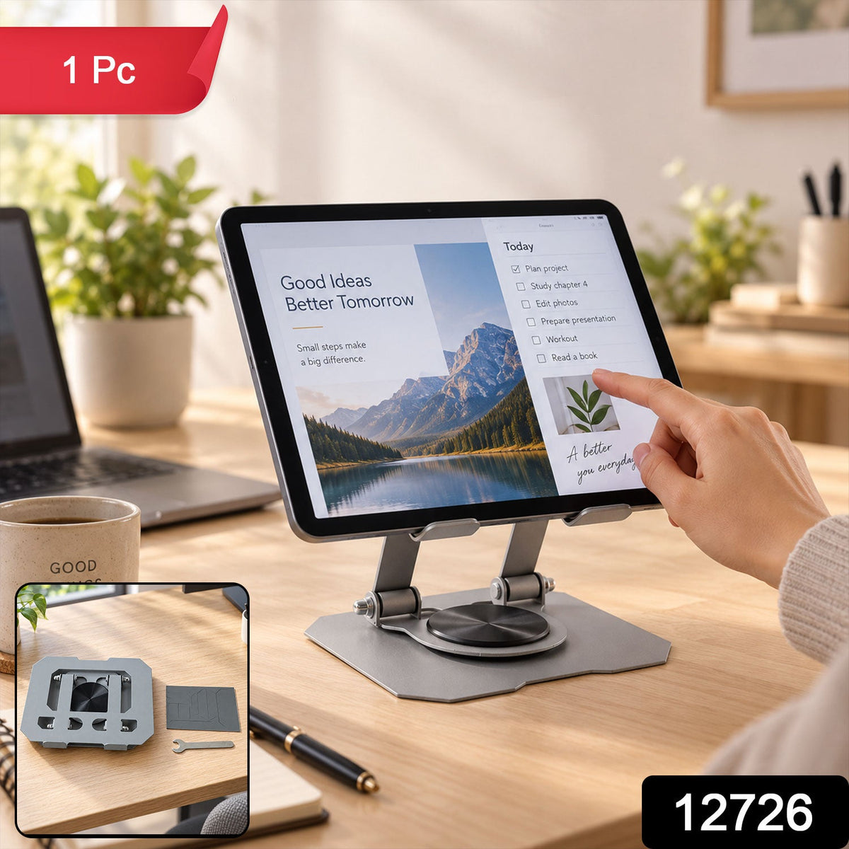 Foldable Metal Phone And Tablet Stand With Rotating Base (1 Pc)