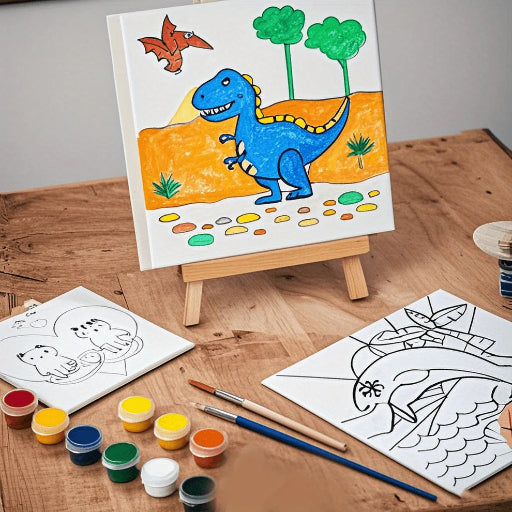 Mini Canvas Painting Set, with 1 Mini Canvases, 1 Easels, 1 Brushes, 6 Acrylic Paint Strips Kit for Acrylic Oil Paint Party