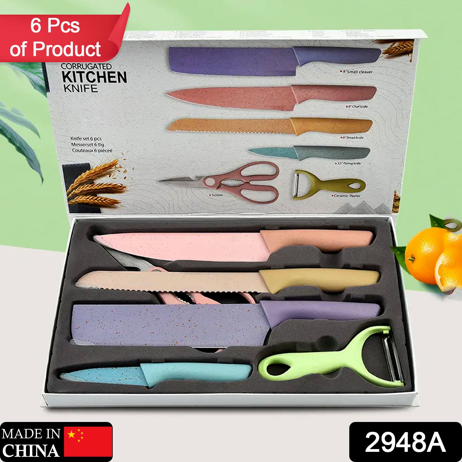 2948a Professional Colorful Kitchen Knives Set Of 6 Pieces Non-stick Blades With High Carbon Stainless Steel Sharp Kitchen Cutting Knives Set For Slicing Paring And Cooking Chef Kitchen Knives Set - Springkart 