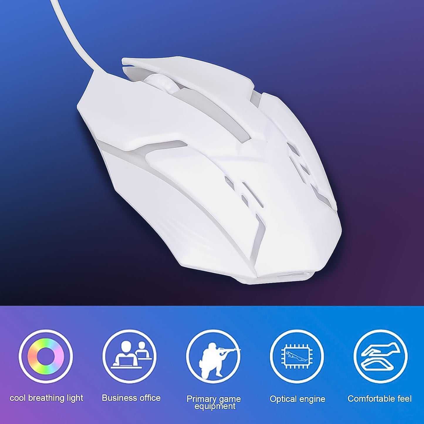 Usb Wired Mouse Gaming Mouse Colorful  Lighting Luminous  (1 Pc  Wihte)