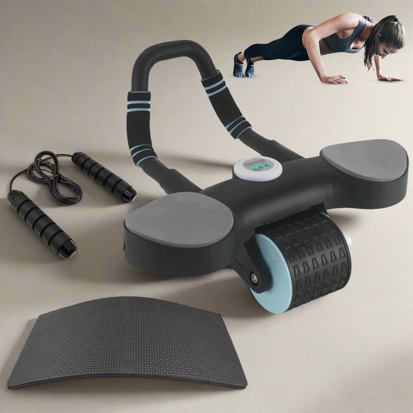 Abdominal Wheel Roller Widened Elbow Support Roller With Timer Skipping Rope (1 Set) - Springkart 