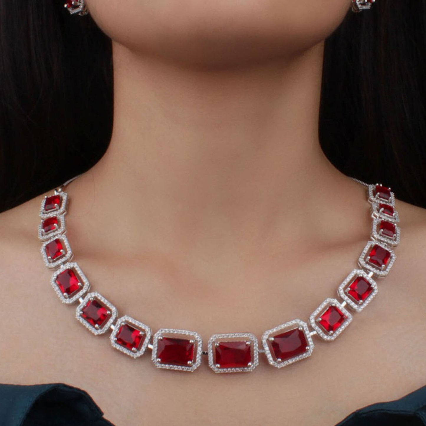 Diamond Necklace And Earrings Set (1 Set Mix Color) - Springkart 