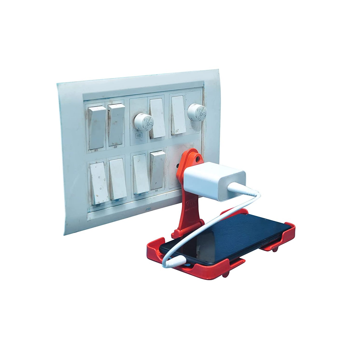 6496 Multi-purpose Wall Holder Stand For Charging Mobile Just Fit In Socket And Hang (Red) - Springkart 