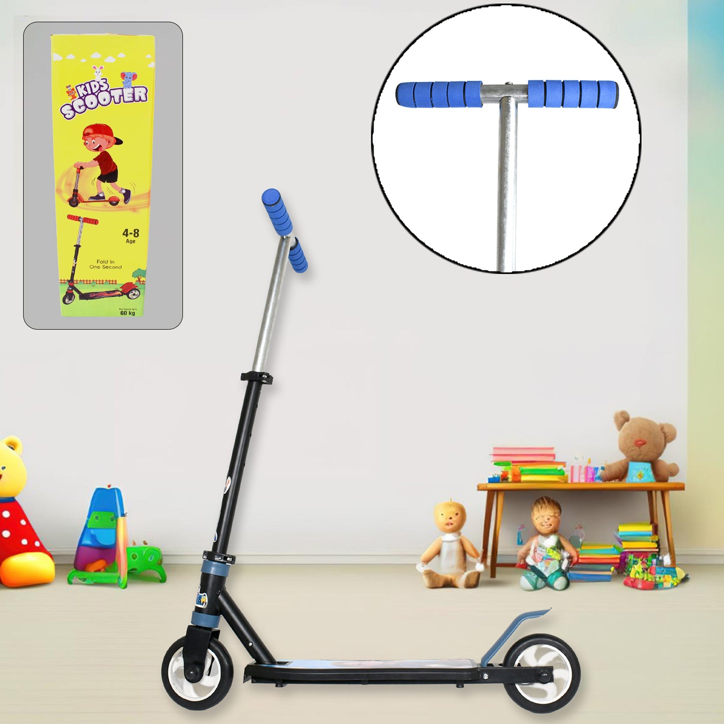 Basic Kids Ride On Leg Push Scooter For Boys And Girls (4 - 8 Years Old Kids) Foldable Scooter Cycle With Height Adjustment For Boys And Girls Multicolor (1 Pc 2 Wheel) - Springkart 