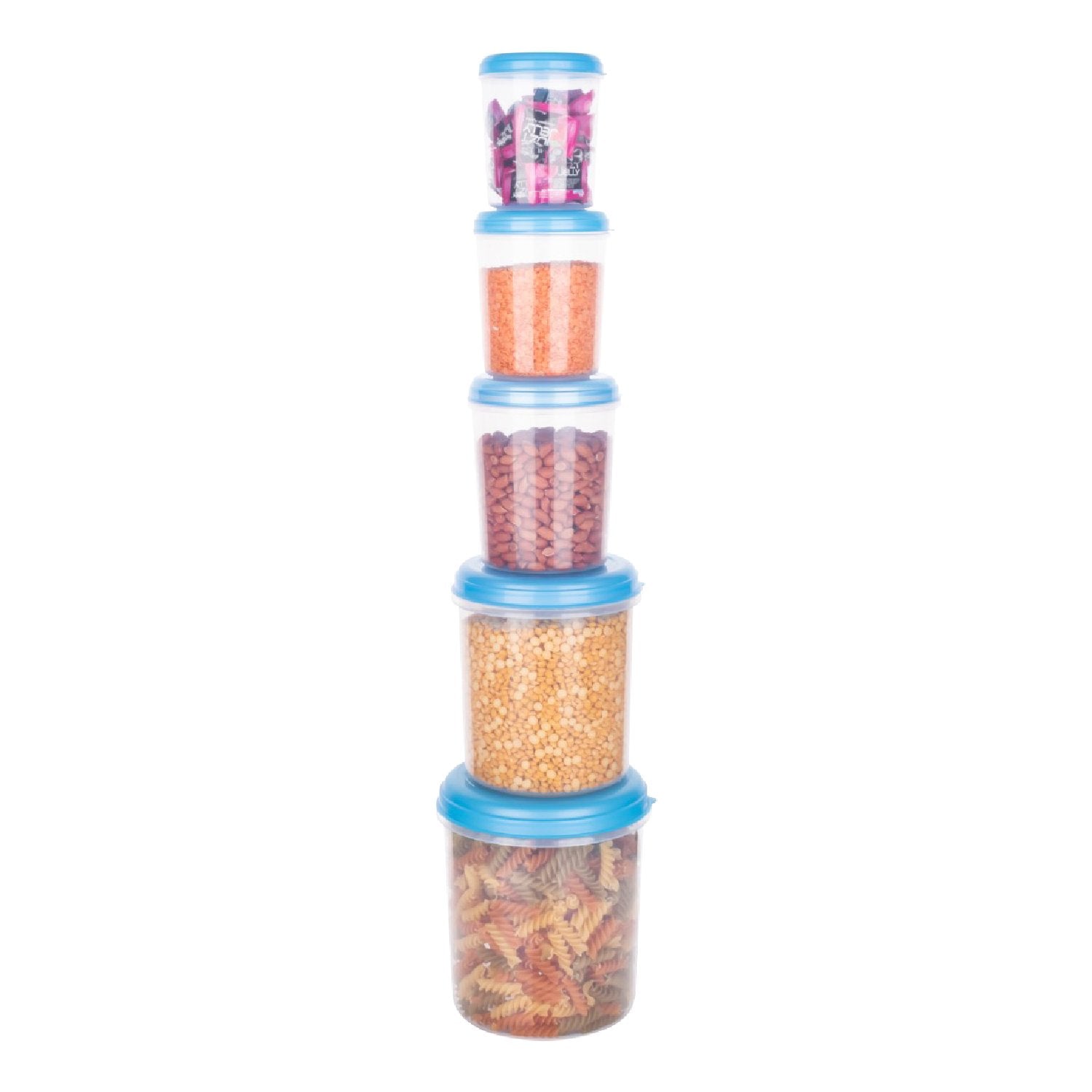 2446 Plastic Transparent Container Air Tight Dabba Set (3000ml 2000ml 1000ml 750ml 500ml) - Springkart 