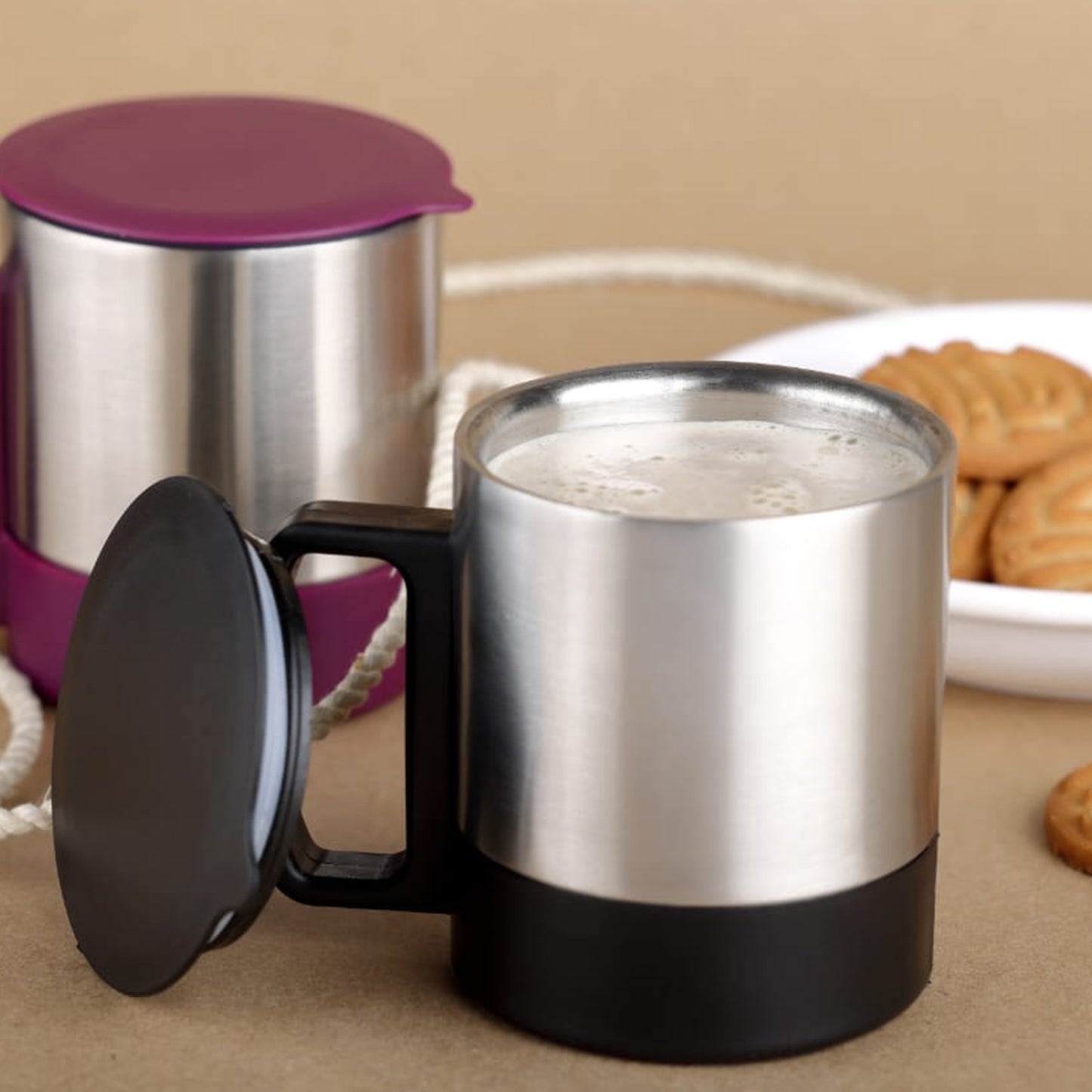 5565 Stainless Steel Coffeetea Cup Stainless Steel Lid Cover Hot Coffeetea Mug Hot Insulated Double Wall Stainless Steel Coffee And Milk Cup With Lid Handle Easy To Carry - Coffee Cup (1 Pc) - Springkart 