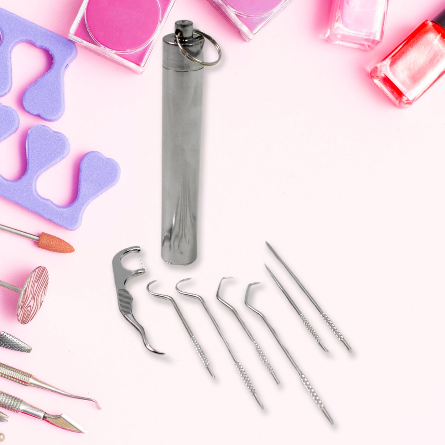 7 In 1 Stainless Steel Toothpick Flossier Set (1 Set With Case) - Springkart 
