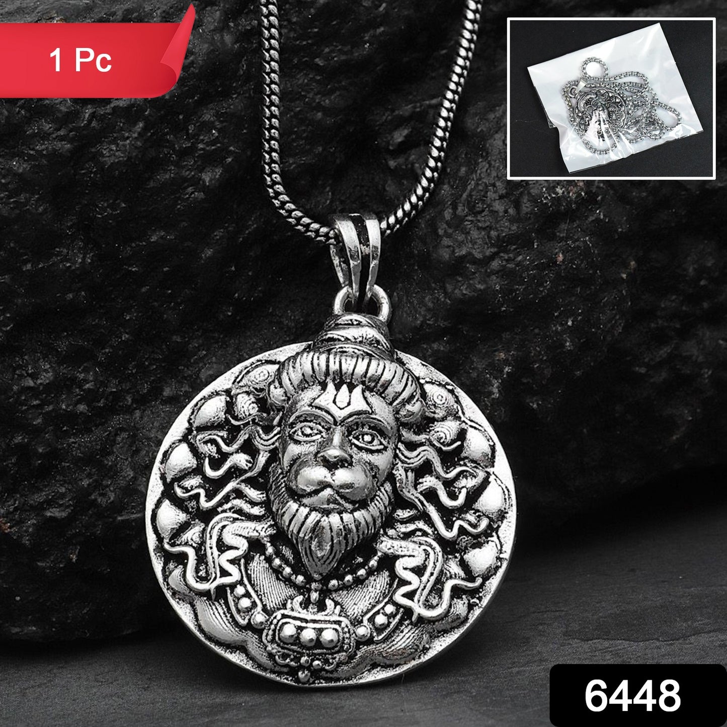 Hanuman Facelocket With Chain Pendant Necklace Chain (1 Pc) - Springkart 