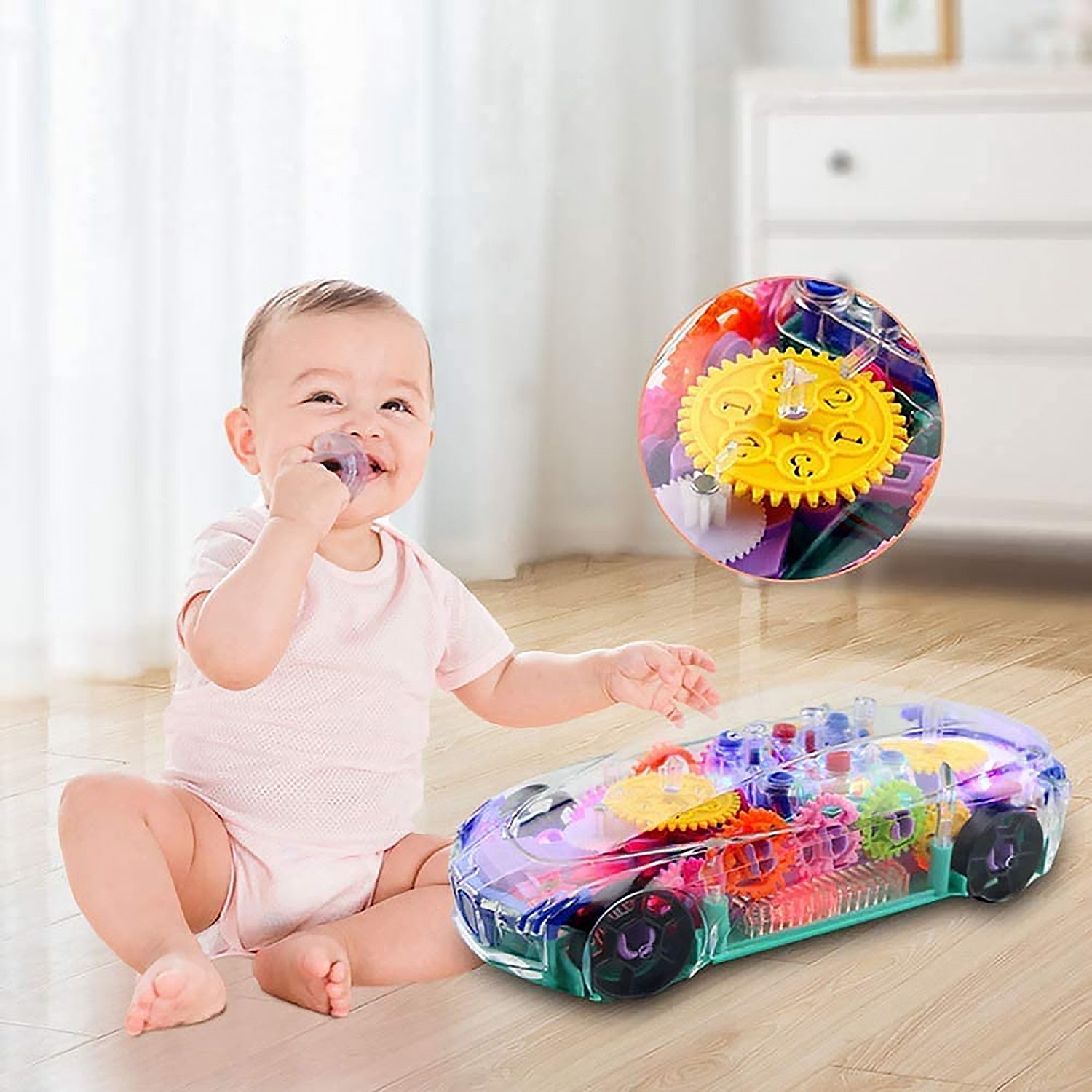 17793 Automatic 360 Degree Rotating Transparent Gear Concept Car With Musical And 3d Flashing Lights Toy For Kids Boys Girls (Multicolor Battery Not Included) - Springkart 