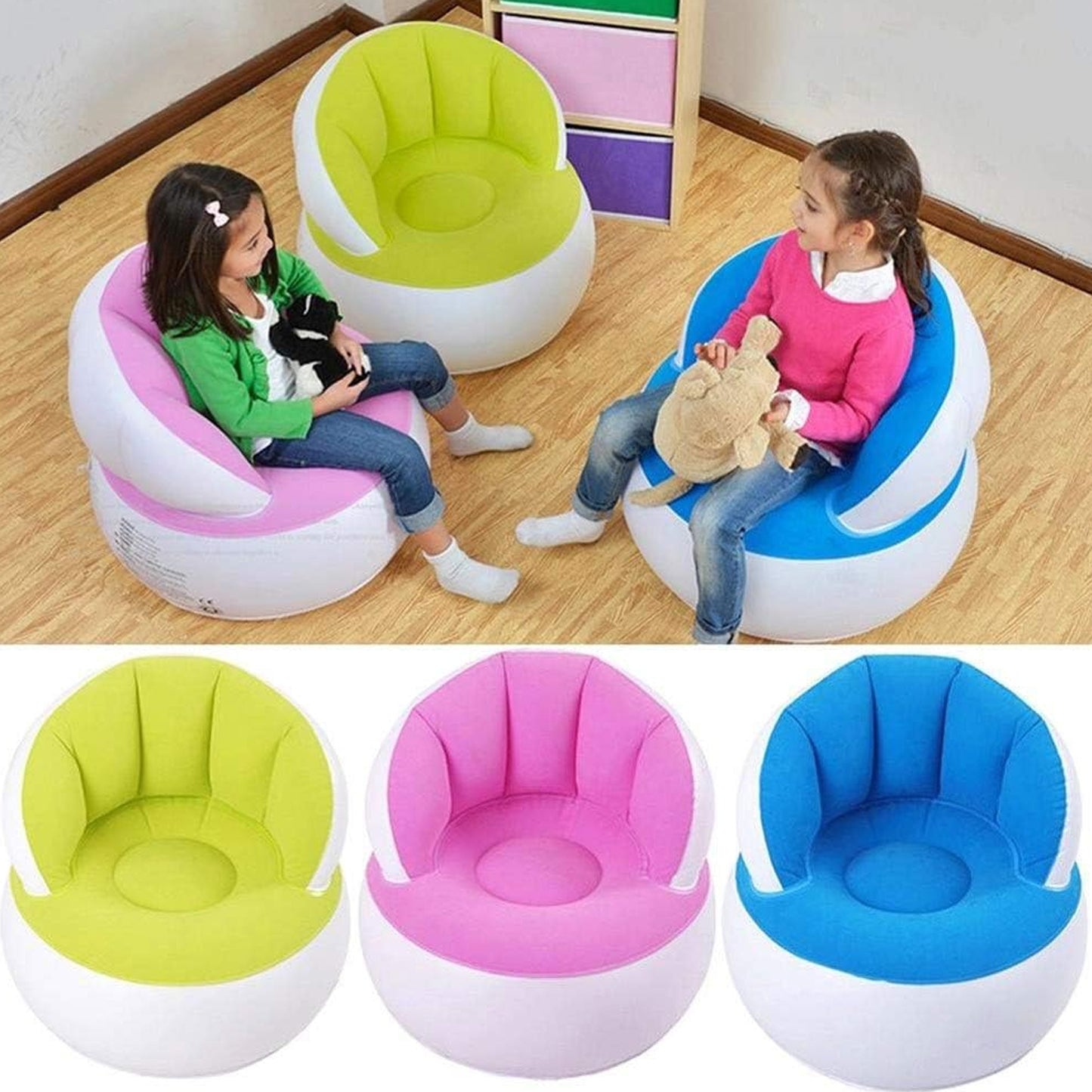 Kids Inflatable Sofa Chair With Backrest Foot Air Pump With Hose (1 Set 85x74 Cm Approx) - Springkart 