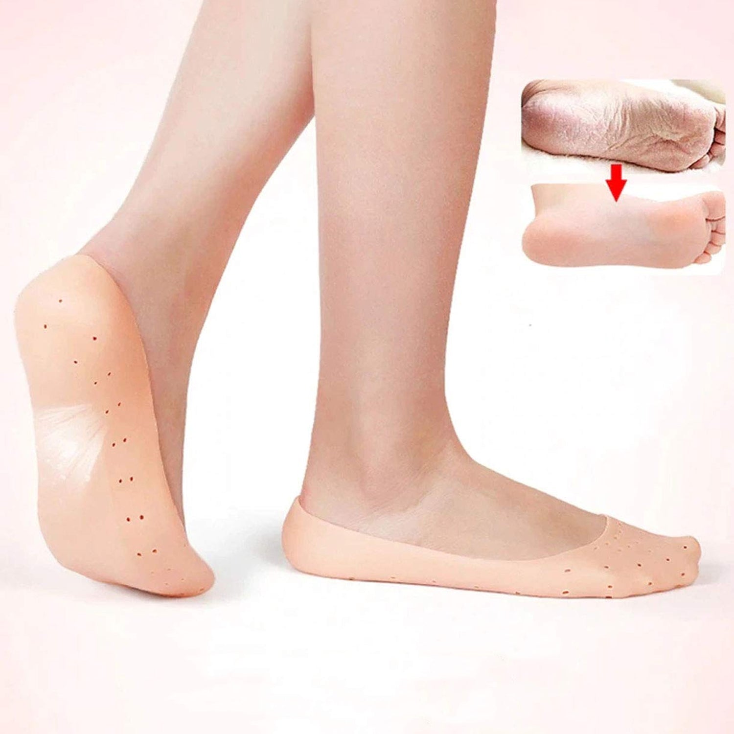 Anti-crack Full Length Silicone Foot Protector Moisturizing Socks (1 Pair Mix Size) - Springkart 