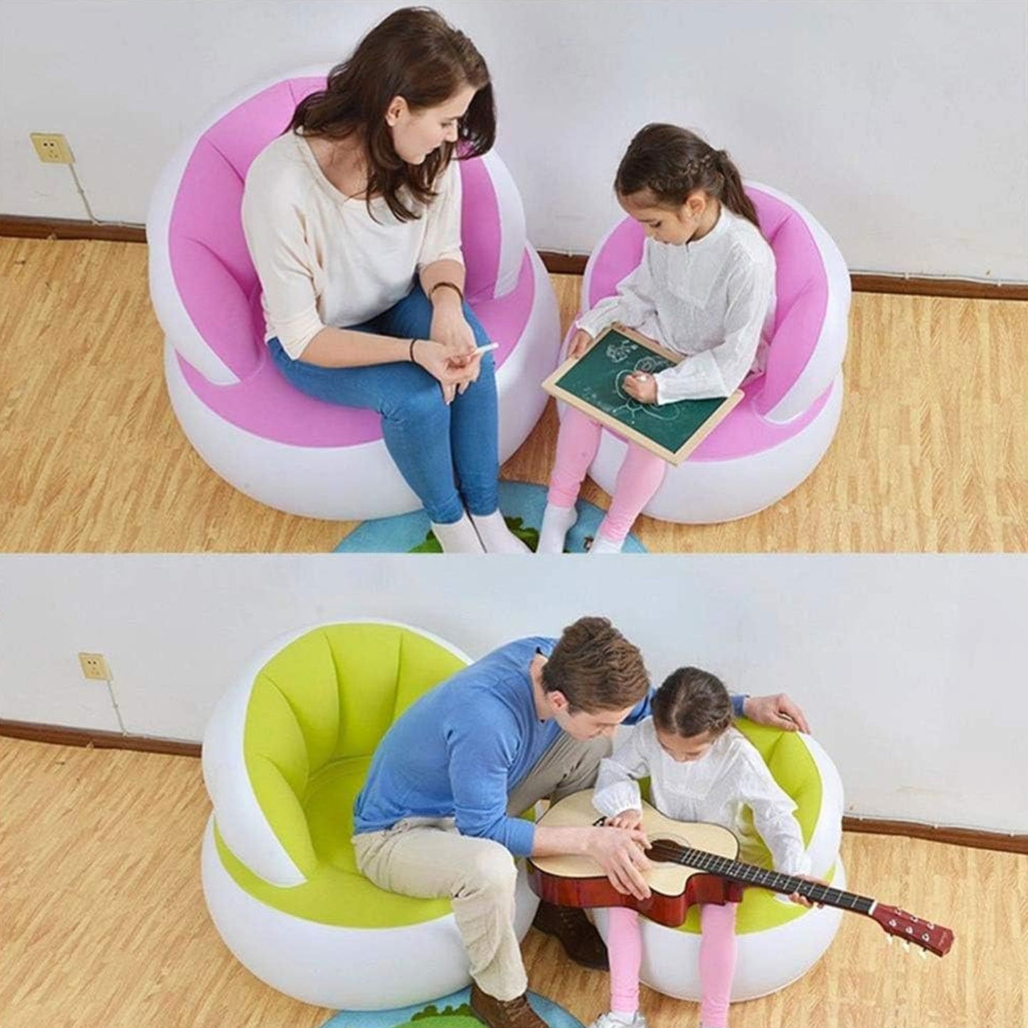 Kids Inflatable Sofa Chair With Backrest Foot Air Pump With Hose (1 Set 85x74 Cm Approx) - Springkart 