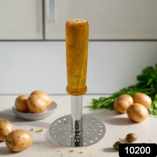 High Grade Stainless Steel Potato Masher Paubhaji Pav Bhaji Masher With Wooden Handle (1 Pc) - Springkart 