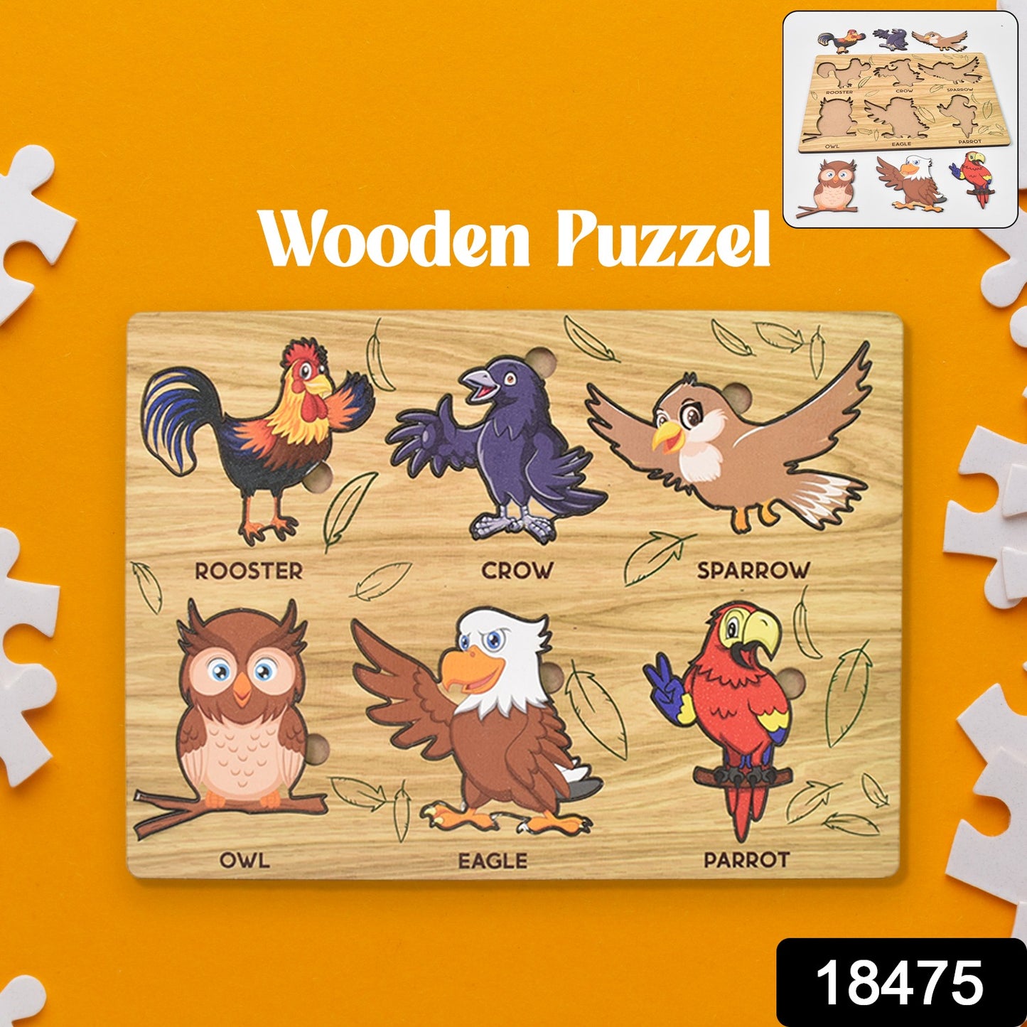 Wooden Bird Puzzle Learning Educational Board (1 Set 2820 Cm) - Springkart 