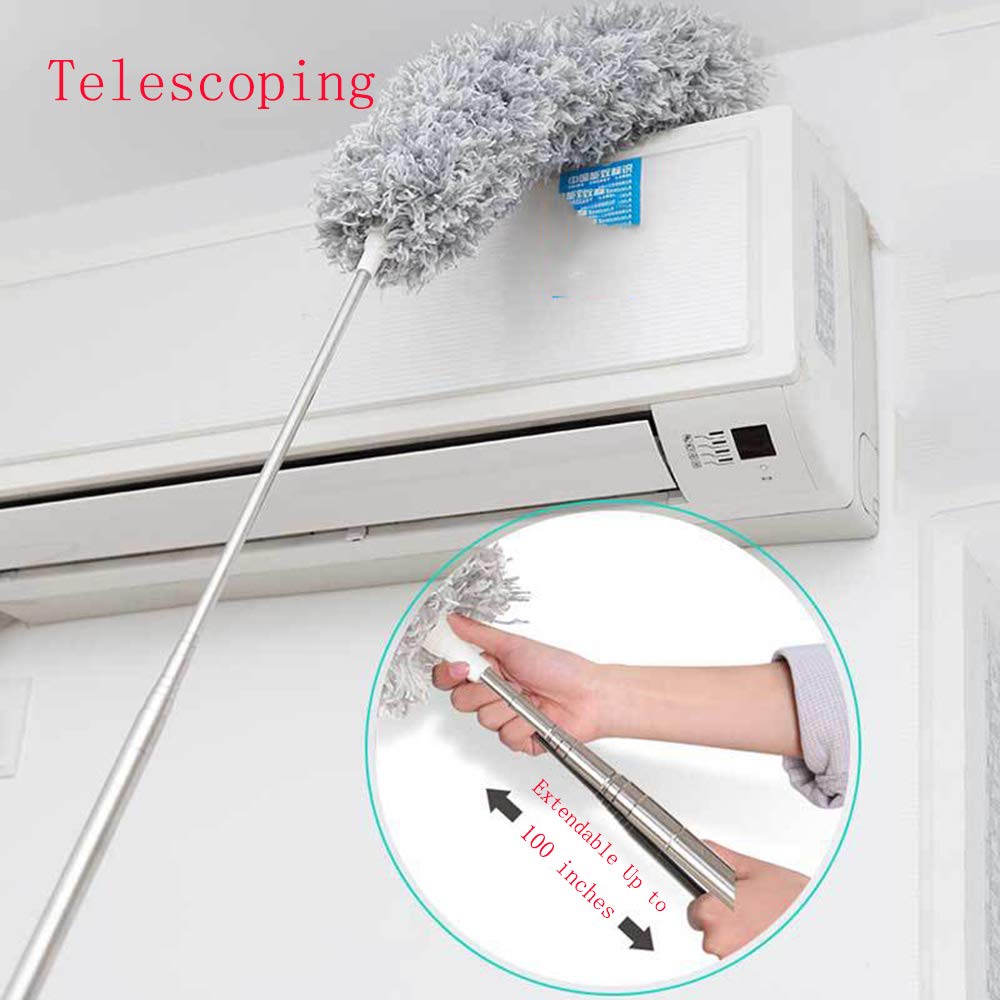 1279 Microfiber Dusters For Cleaning Telescoping Feather Duster With 100 Inches Extendable Handle Pole Dusting Cleaning Tools For Cleaning High Ceiling Ceiling Fan Blinds Cobwebs Furniture Cars - Springkart 