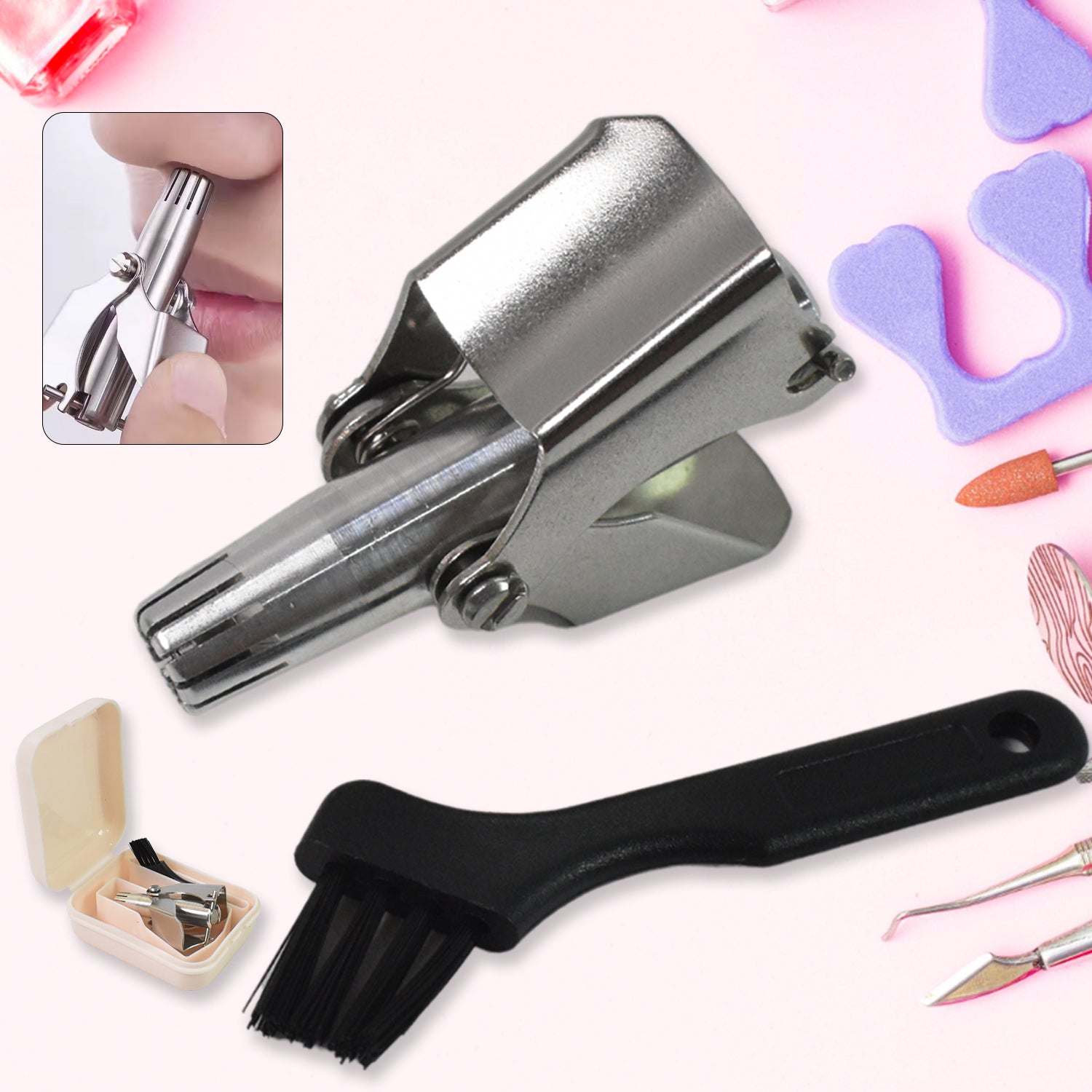 Nose Hair Clipper Stainless Steel Hair Remover (1 Pc With Brush Plastic Case) - Springkart 