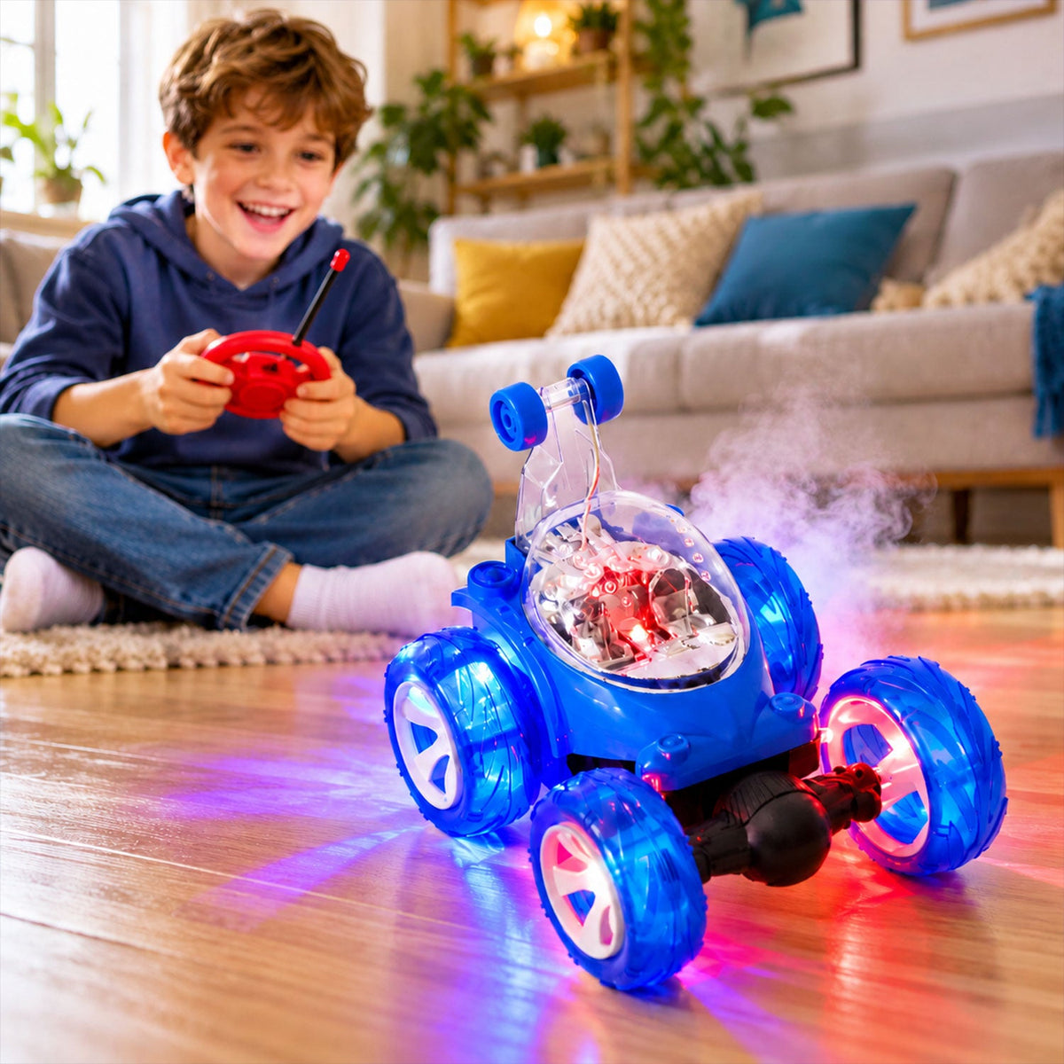 Remote Control Stunt Car With Music Led Lights And Water Spray Effect (1 Set)