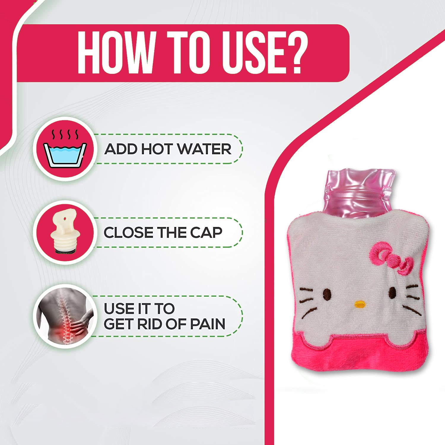 6520 Pink Hello Kitty Small Hot Water Bag With Cover For Pain Relief Neck Shoulder Pain And Hand Feet Warmer Menstrual Cramps. - Springkart 
