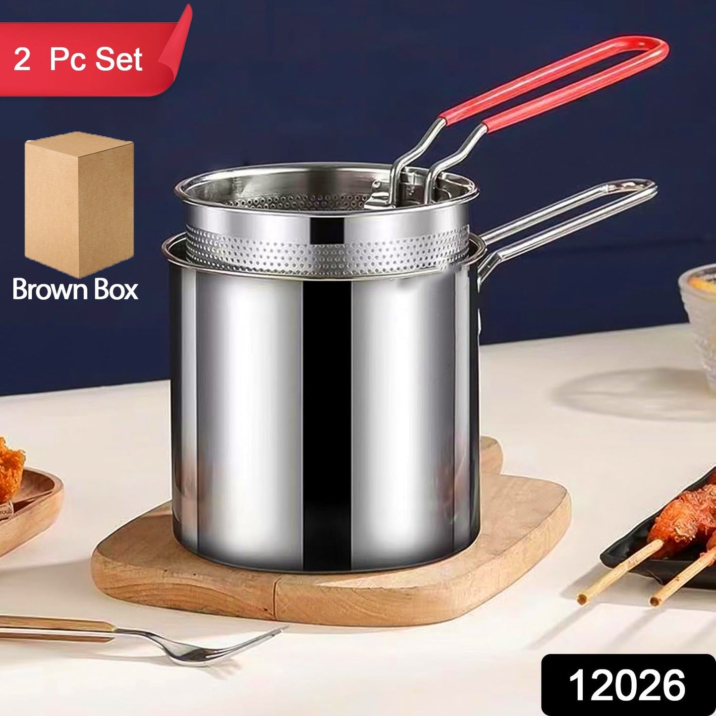 Small Deep Frying Pot With Strainer Basket (2 Pc Set) - Springkart 