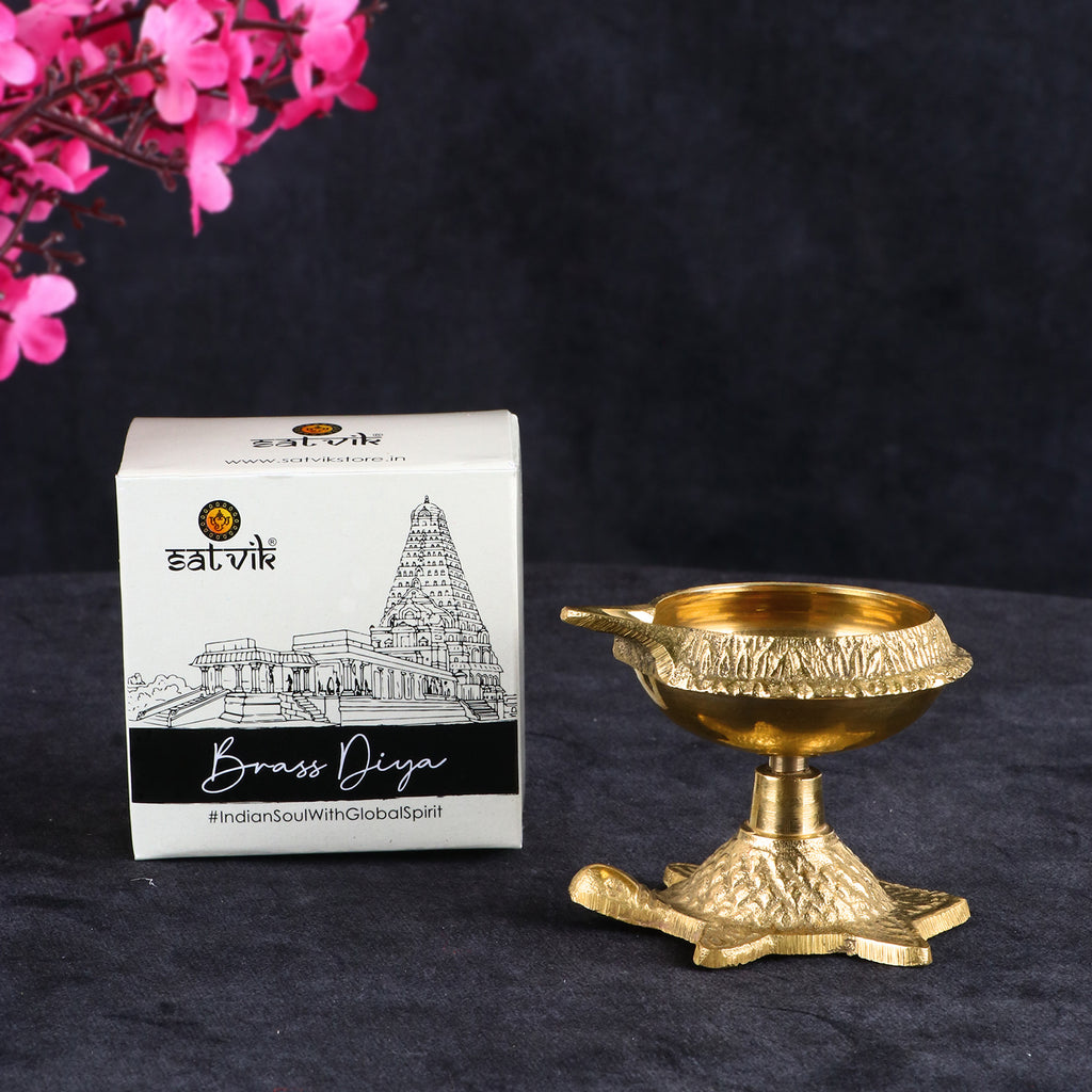 Engraved Pure Brass Ashtalaxmi Diya