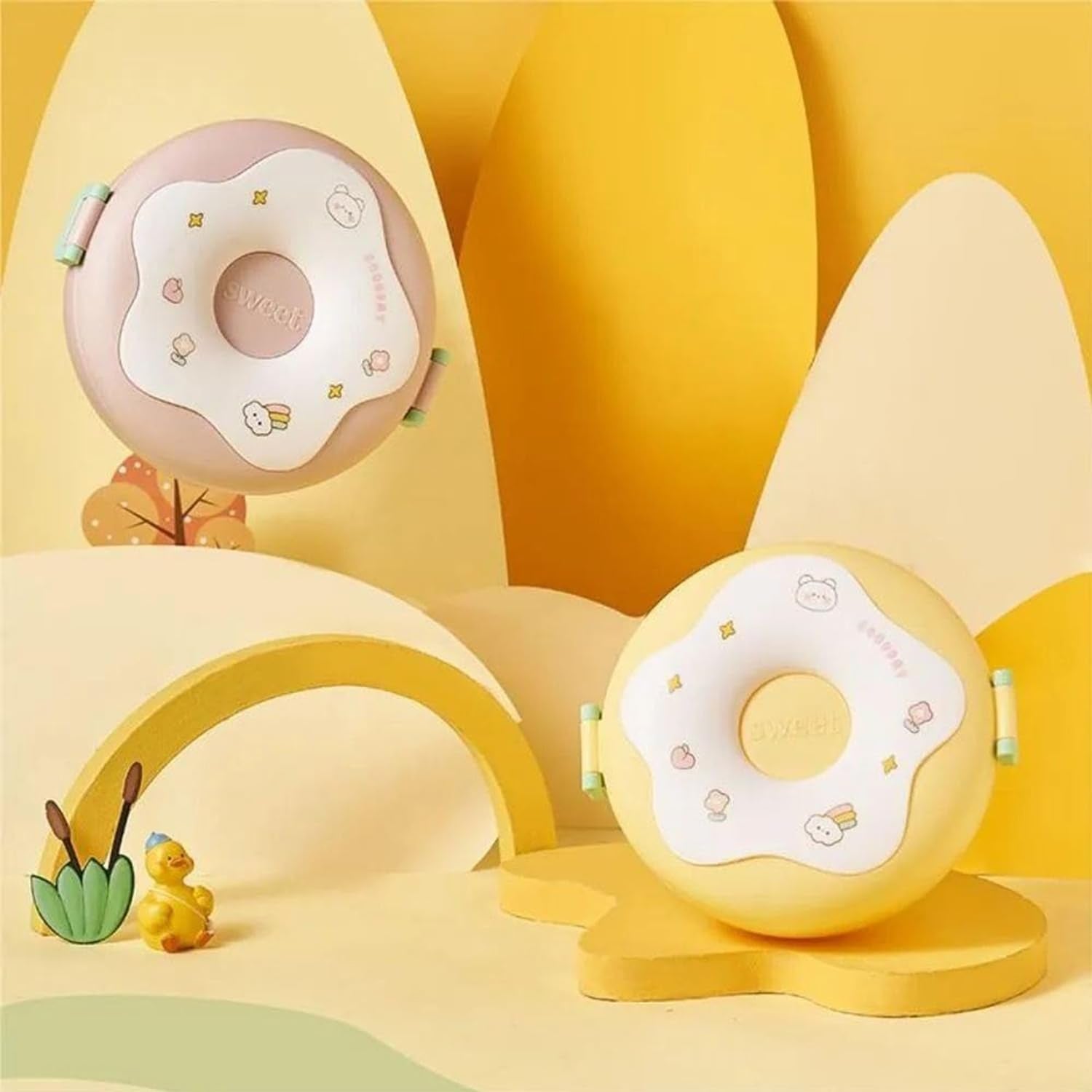 Donut Shaped Double Insulated 3 Compartment Lunch Box (1 Pc Mix Color) - Springkart 