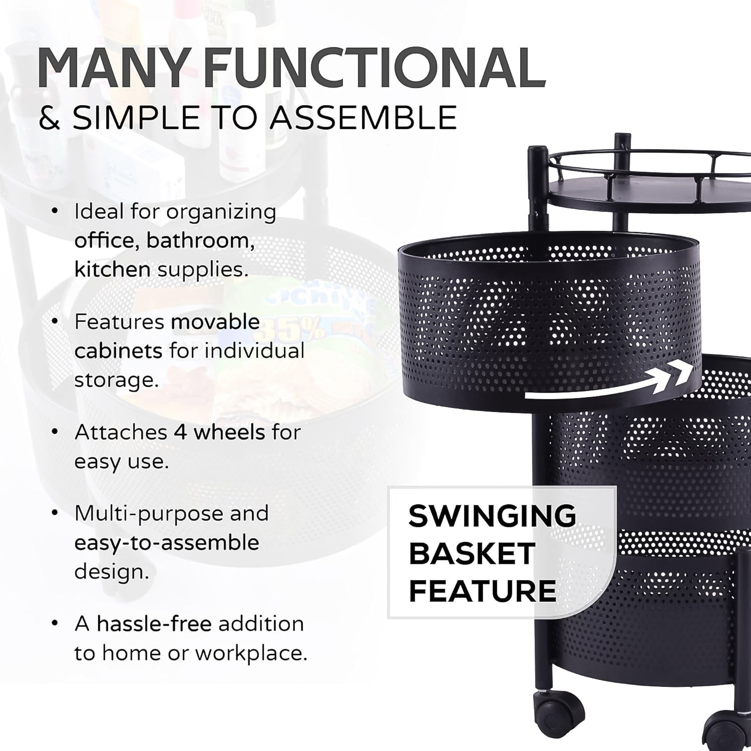 Metal Round High Quality Kitchen Trolley With Wheels (3 Layer 1 Pc) - Springkart 