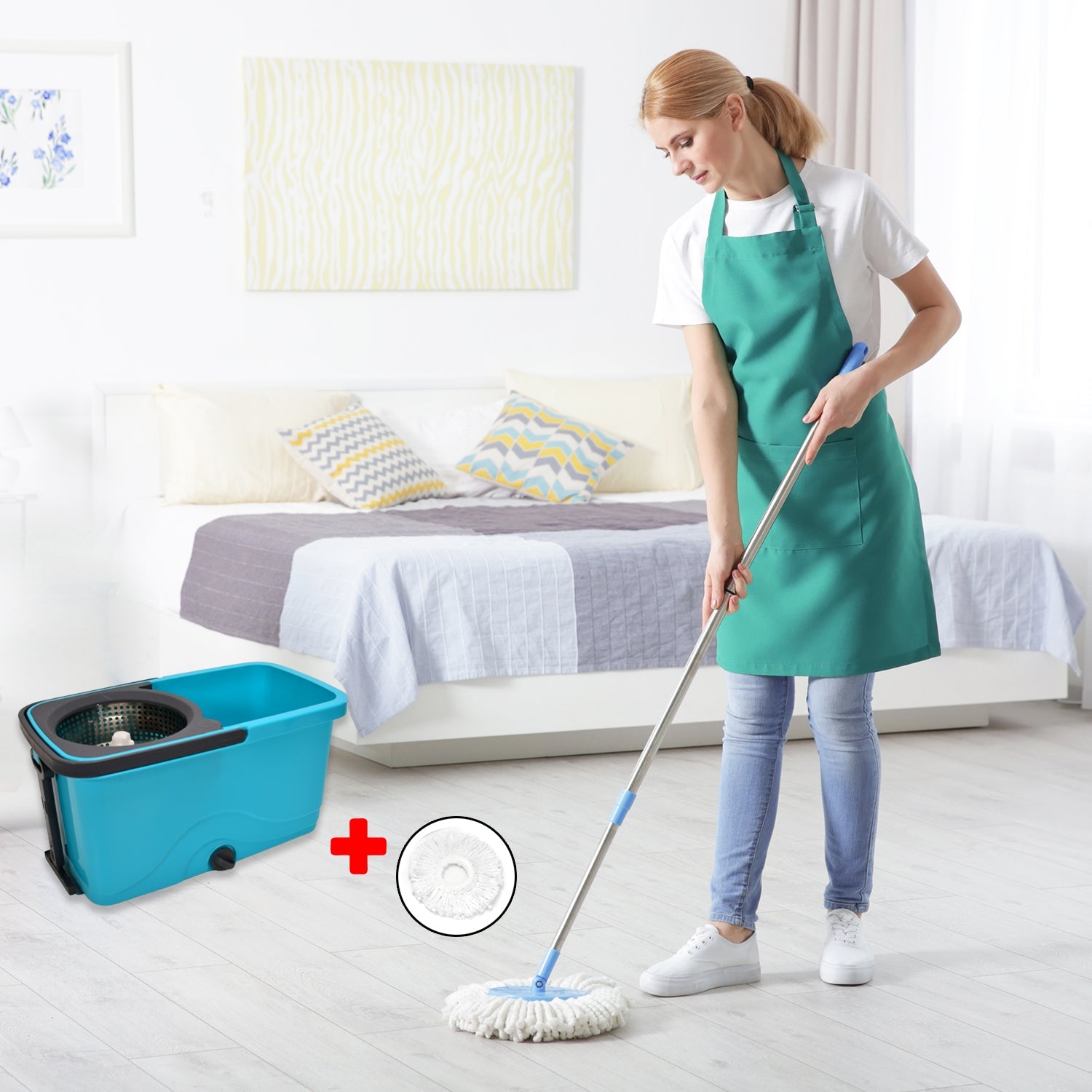 QUICK SPIN MOP PLASTIC SPIN, BUCKET FLOOR CLEANING, EASY WHEELS & BIG BUCKET, FLOOR CLEANING MOP WITH BUCKET - Springkart 