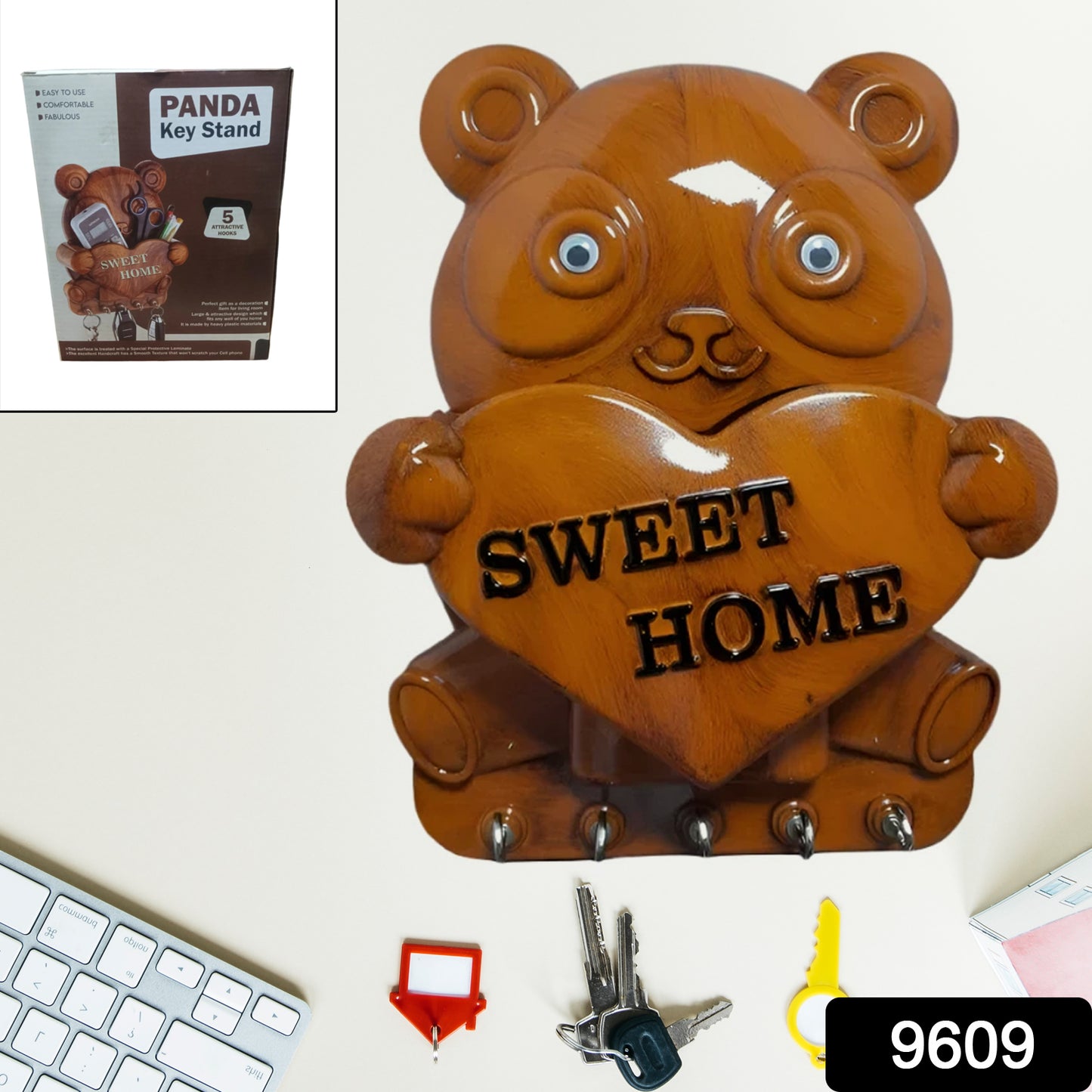 Cute Plastic Panda Key Holder Wall Key Rack With 5 Hooks (1 Pc) - Springkart 