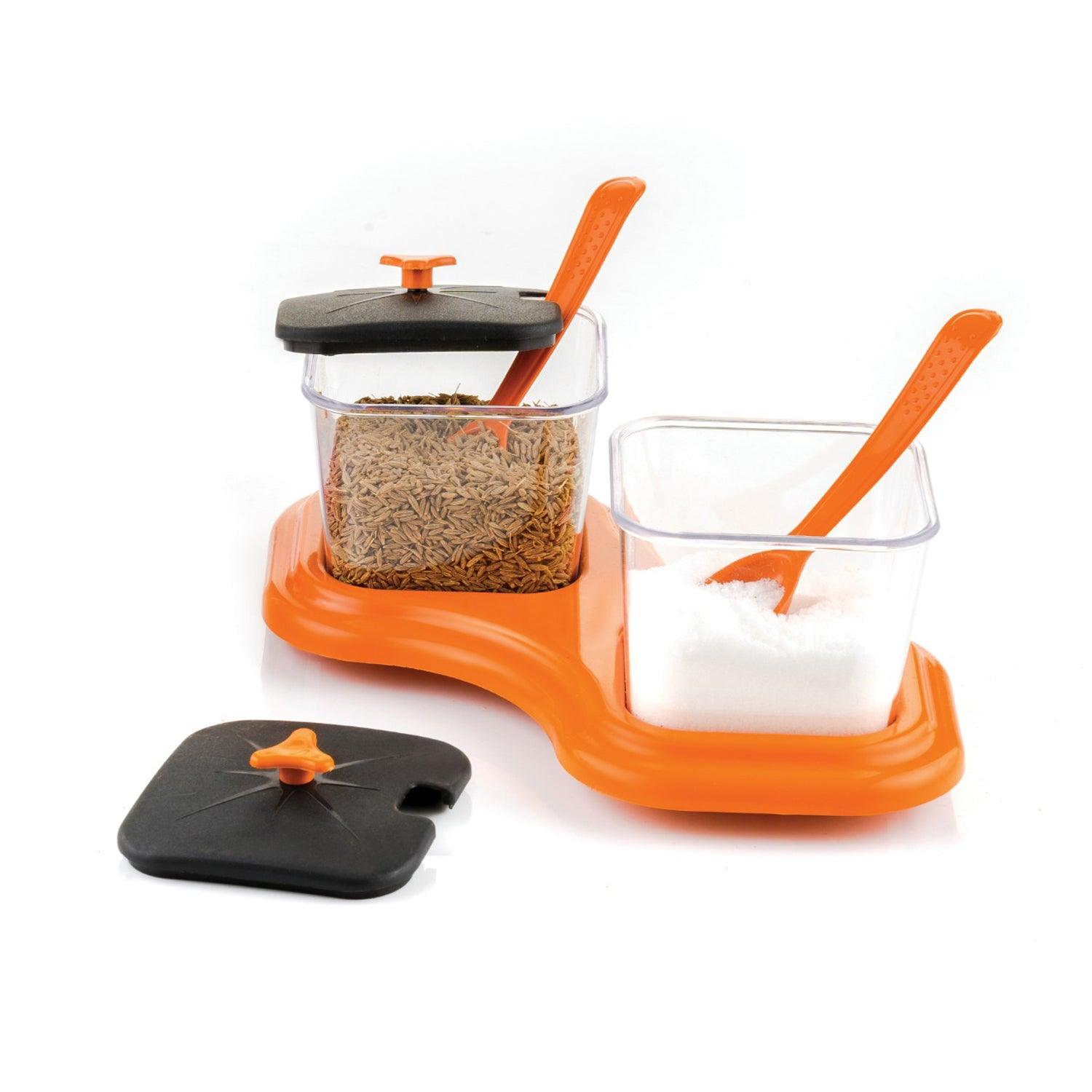 0148 Dining Table Stand 2 Pcs Pickle Jar Spice Tray Spoons Virgin Plastic Kitchen Storage Container Serving Salt Pepper Sauces Chutney Masala Mukhwas Aachar - Springkart 