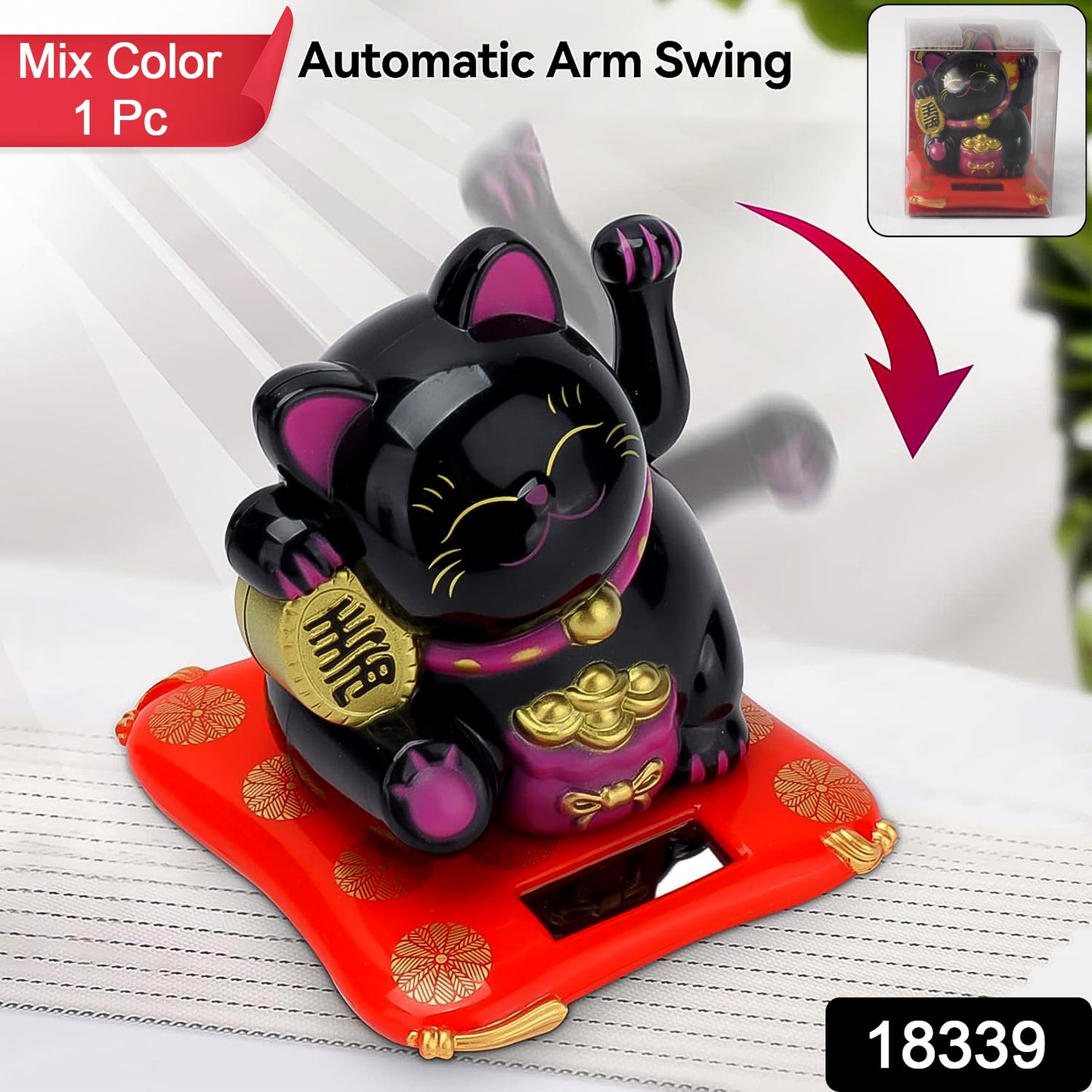 Solar Powered Happy Cat Beautiful With Arm Waves Wealth Cat (1 Pc Mix Color) - Springkart 
