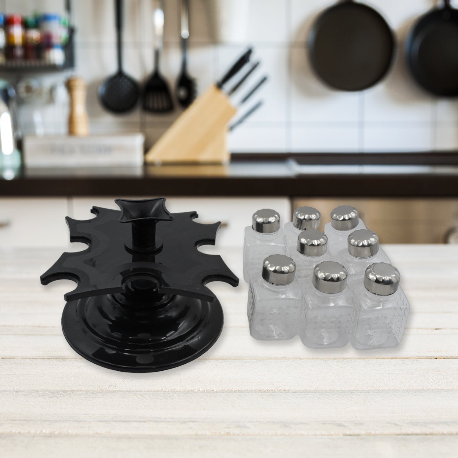 5502 All New Square 8 Bottle Design 360 Degree Revolving Spice Rack Container Condiment Pieces Set Square Small Container - Springkart 