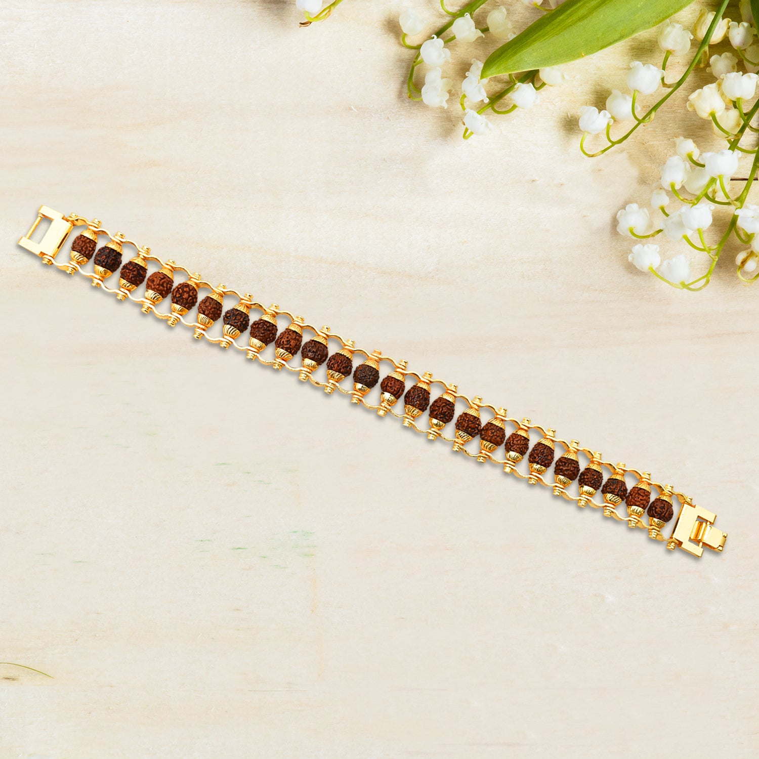 Rudraksha Rakhi For Brother Golden Modern Rudraksha Bracelet Rakhi (1 Pc) - Springkart 