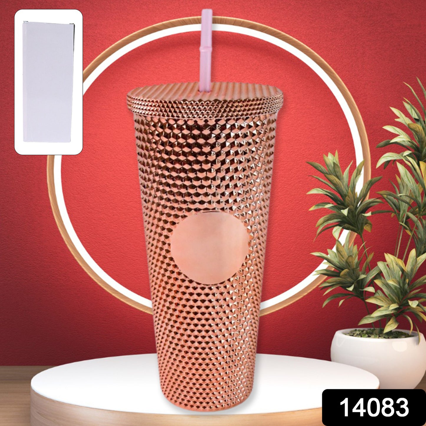 Studded Cup Tumbler Straw Lid - Plastic Double Walled Cold Cup For Iced Coffee - Springkart 