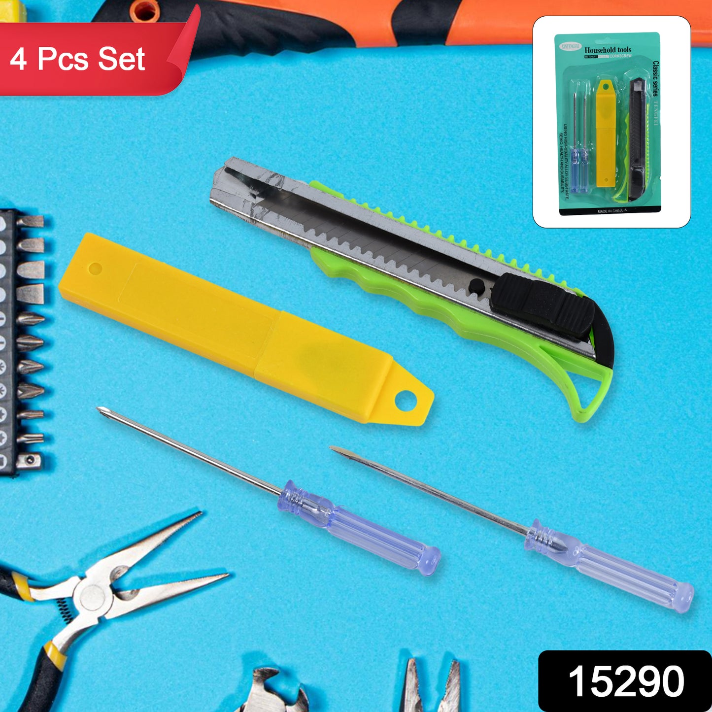 Heavy Duty Working Cutter Knife With Replacement Blade 2 Screwdriver Hand Tool (4 Pc Set) - Springkart 