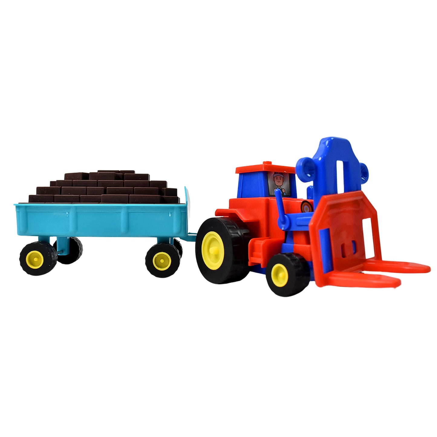 Plastic Tractor Toy Friction Powered Tractor With Bricks Trolley (1 Pc) - Springkart 