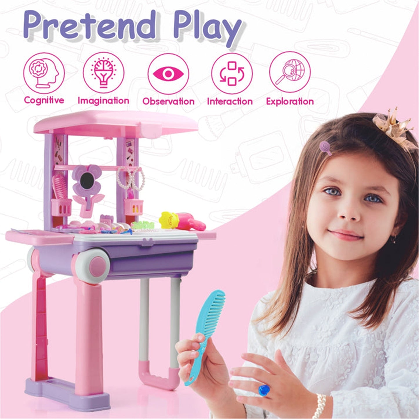 17746 Big Beauty Set Suitcase On Wheel The Ultimate Beauty Set On Wheels For Girls Makeup Kit Is Easy To Clean Use Portable Beauty Set With 25 Pieces For 3 Years Bis Approved. (Beauty Set Trolley) - Springkart 