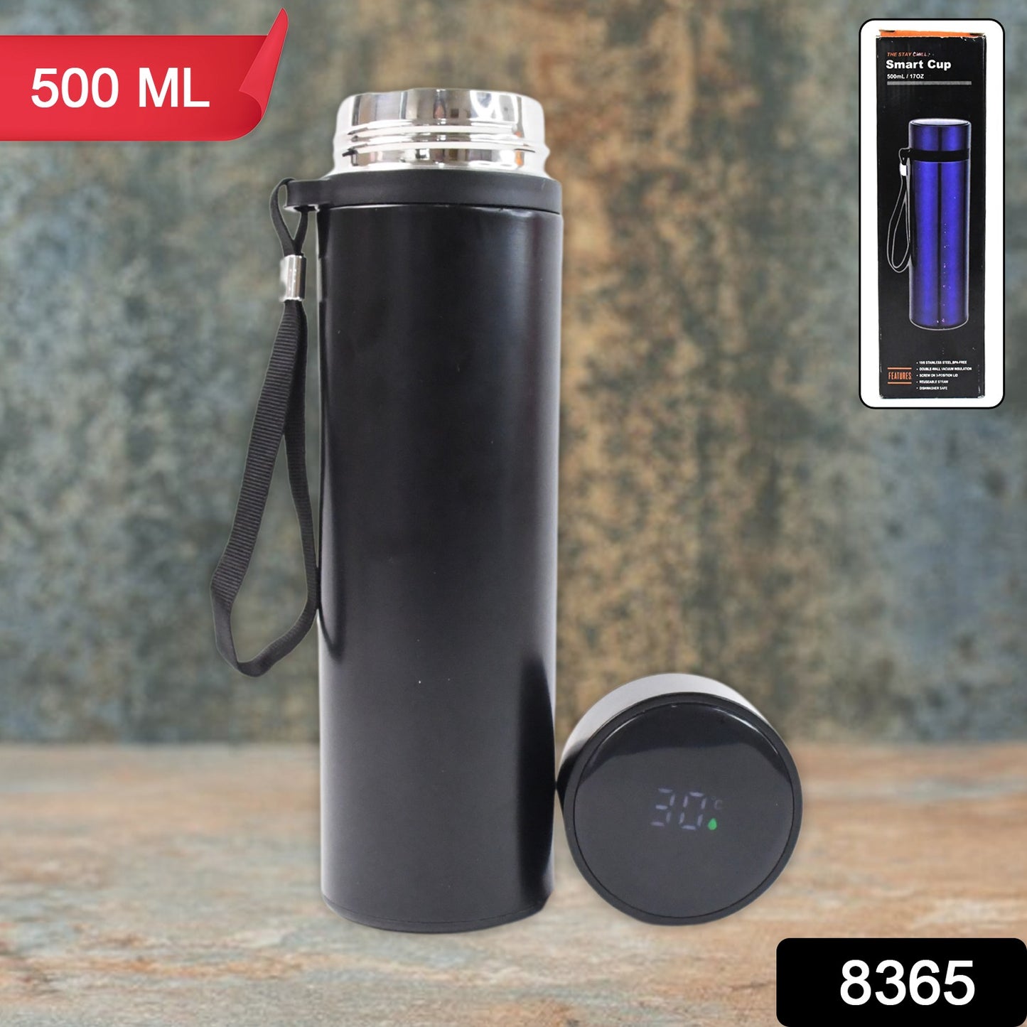 Double Wall Stainless Steel Water Bottle Screen Smart Temperature Display (500ml) - Springkart 