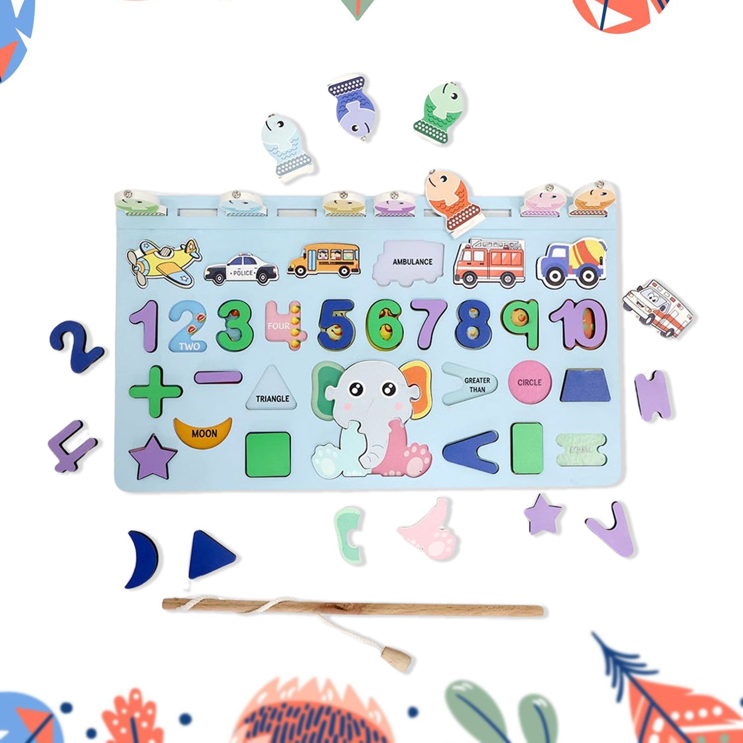 Wooden Number Puzzle Match Board And Magnetic Rod - Springkart 