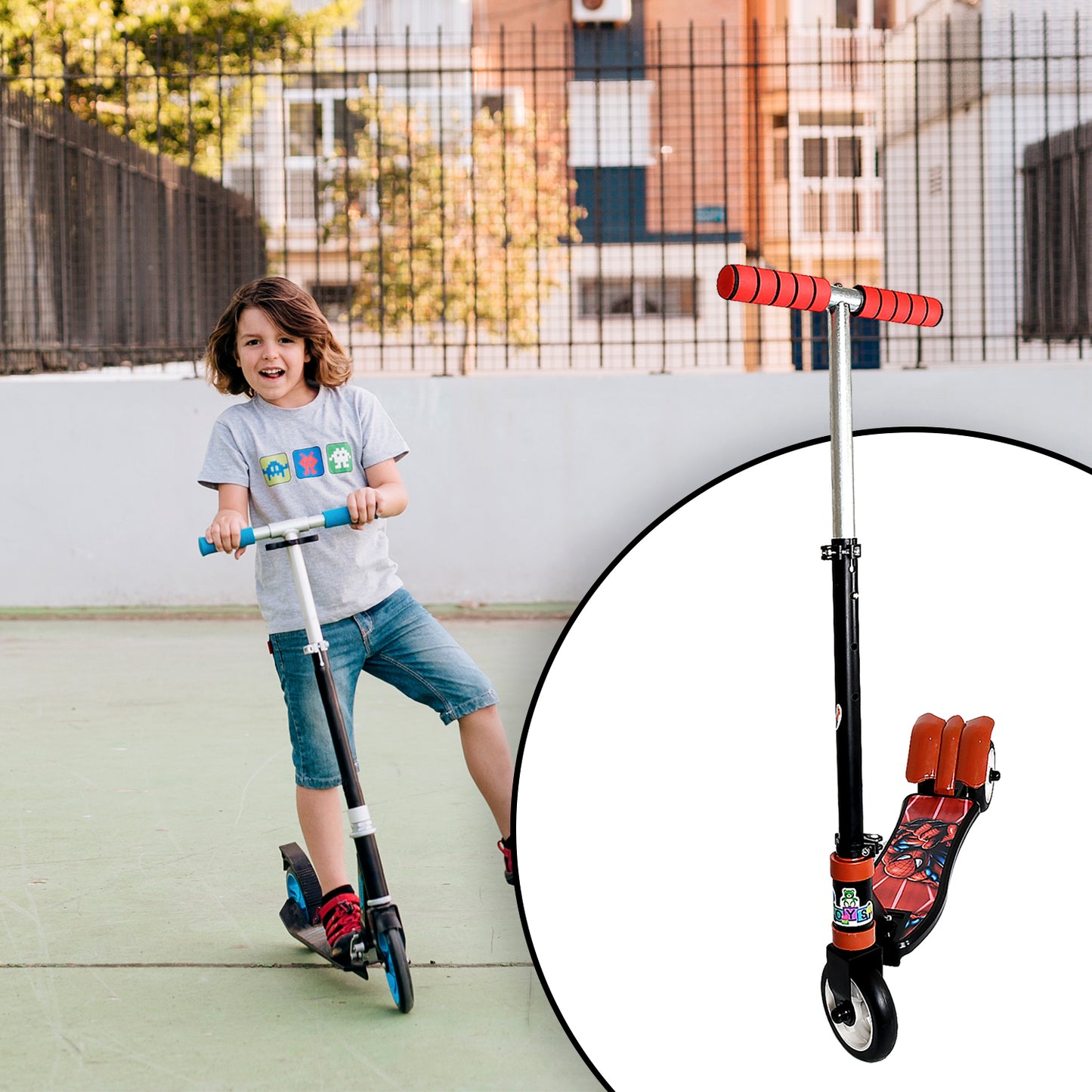 Basic Kids Ride On Leg Push Scooter For Boys And Girls (4 - 8 Years Old Kids) Foldable Scooter Cycle With Height Adjustment For Boys And Girls Multicolor (1 Pc 3 Wheel) - Springkart 