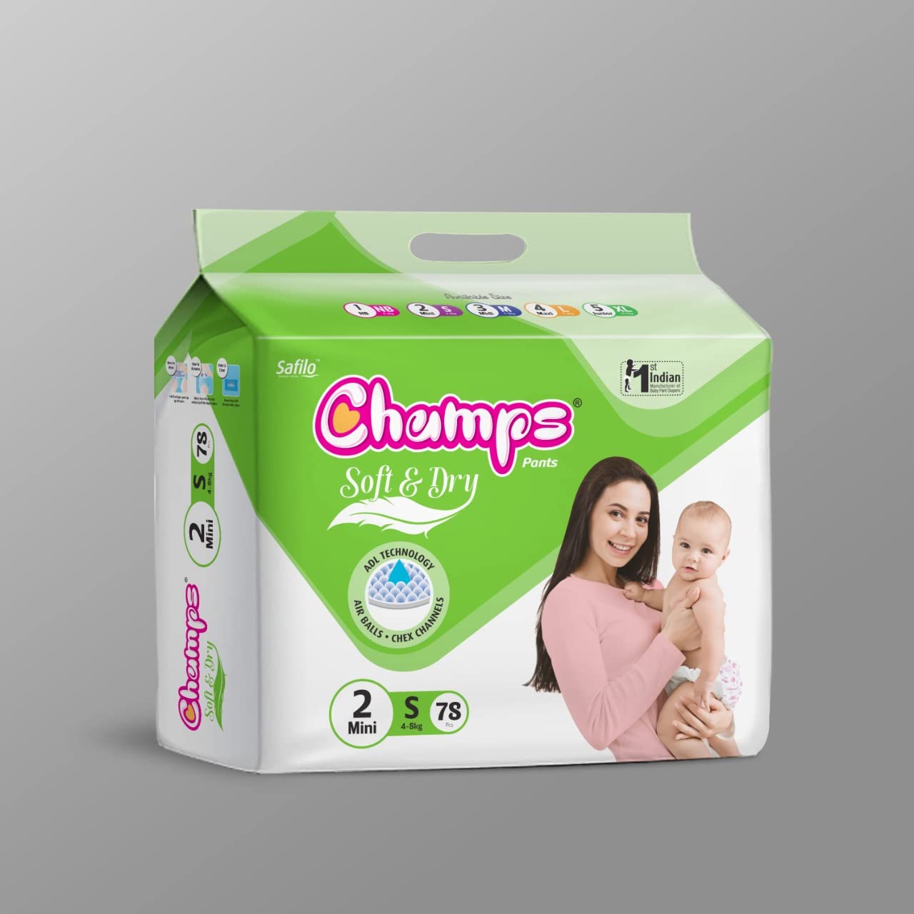 Champs Soft and Dry Baby Diaper Pants 78 Pcs (Small Size S78) - Springkart 