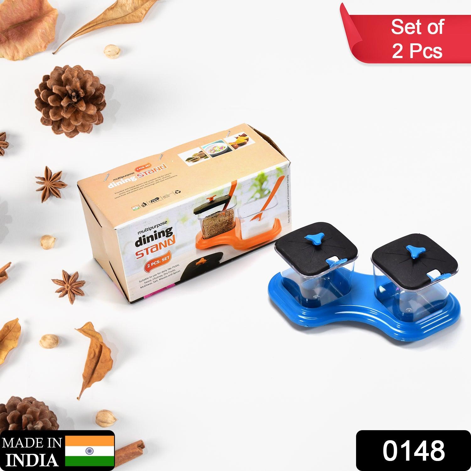 0148 Dining Table Stand 2 Pcs Pickle Jar Spice Tray Spoons Virgin Plastic Kitchen Storage Container Serving Salt Pepper Sauces Chutney Masala Mukhwas Aachar - Springkart 